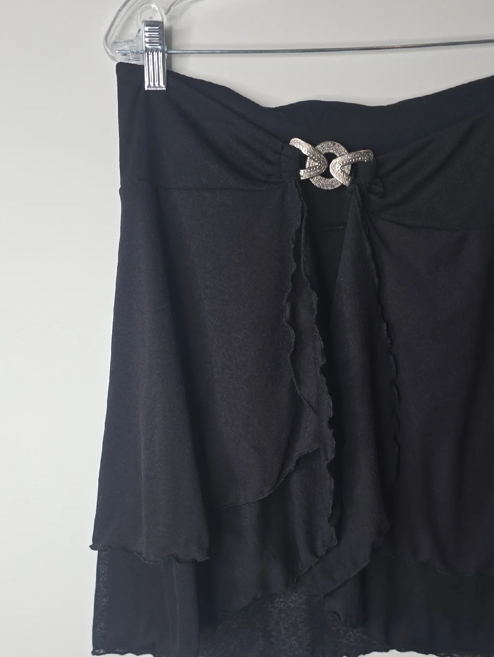 Vintage Black Tiered Wrap Skirt Coverup with Decorative Buckle - Picture 2 of 6